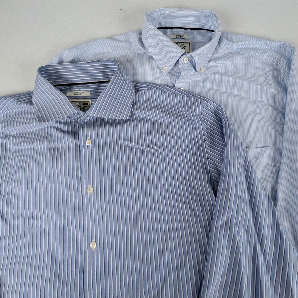 Jos A Bank 1905 Mens Slim Office Classic Striped Dress Shirts Blue 16.5 34 Lot 2